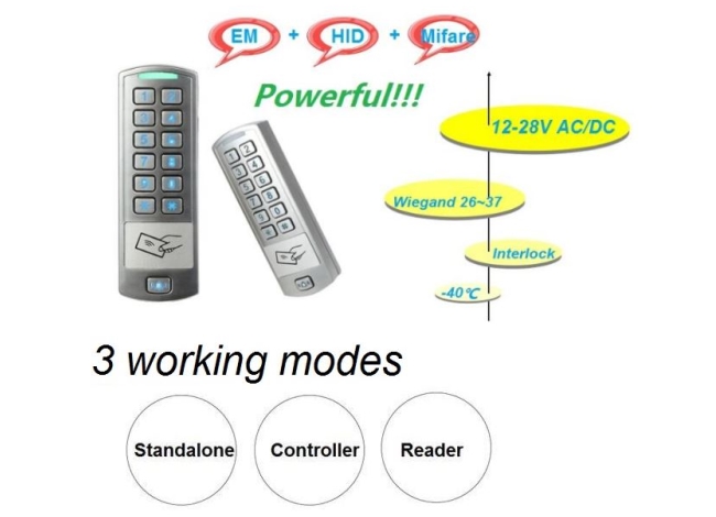 Controllo accessi standalone IP66 con tastiera e lettore mifare